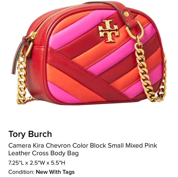 Tory Burch Handbags - Tory Burch-Kira Chevron Color Block Camera Bag, “Bright Samba, Red Apple, Pink”